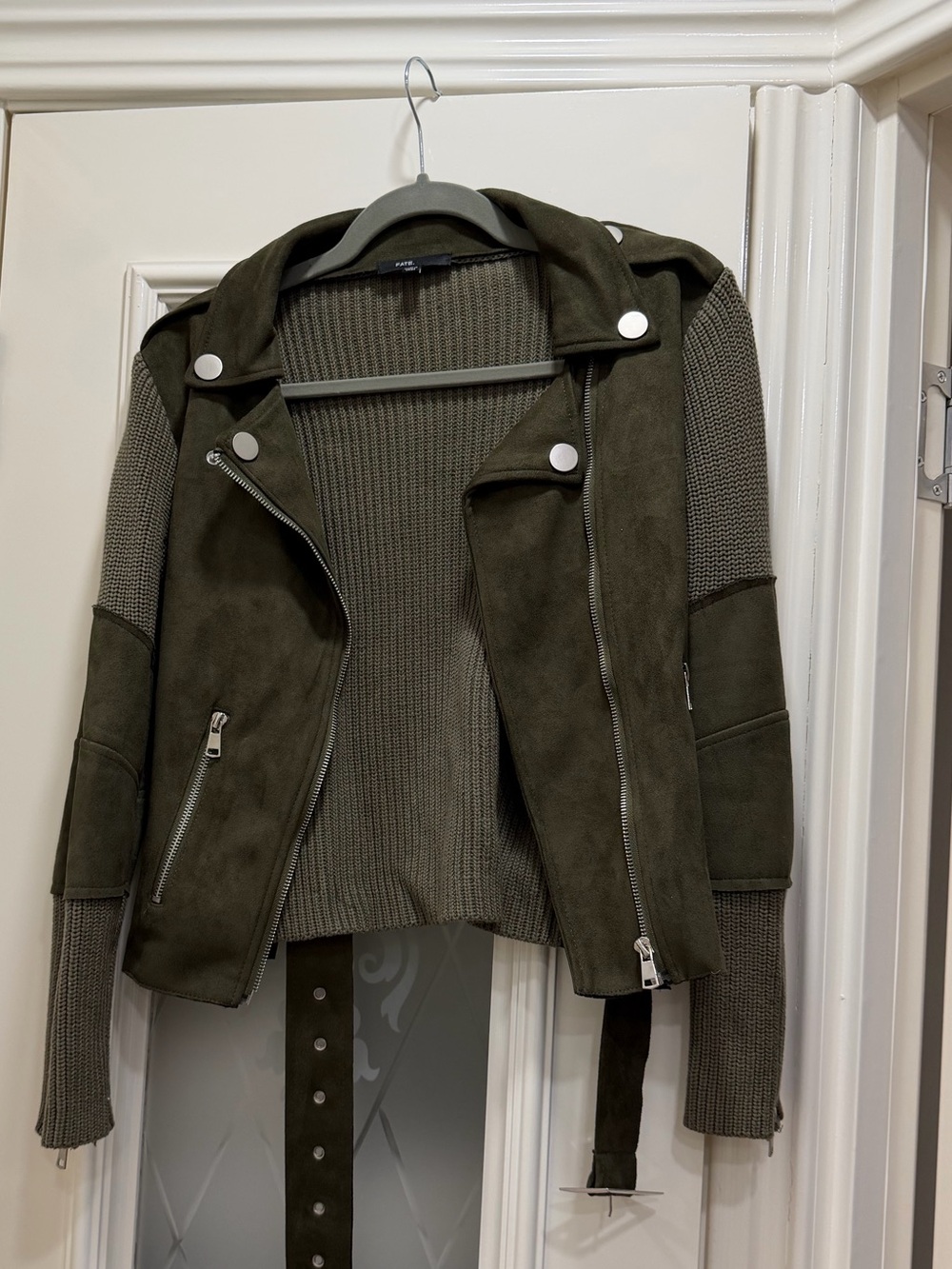 Fate Olive Green Suede & Knit Moto Jacket